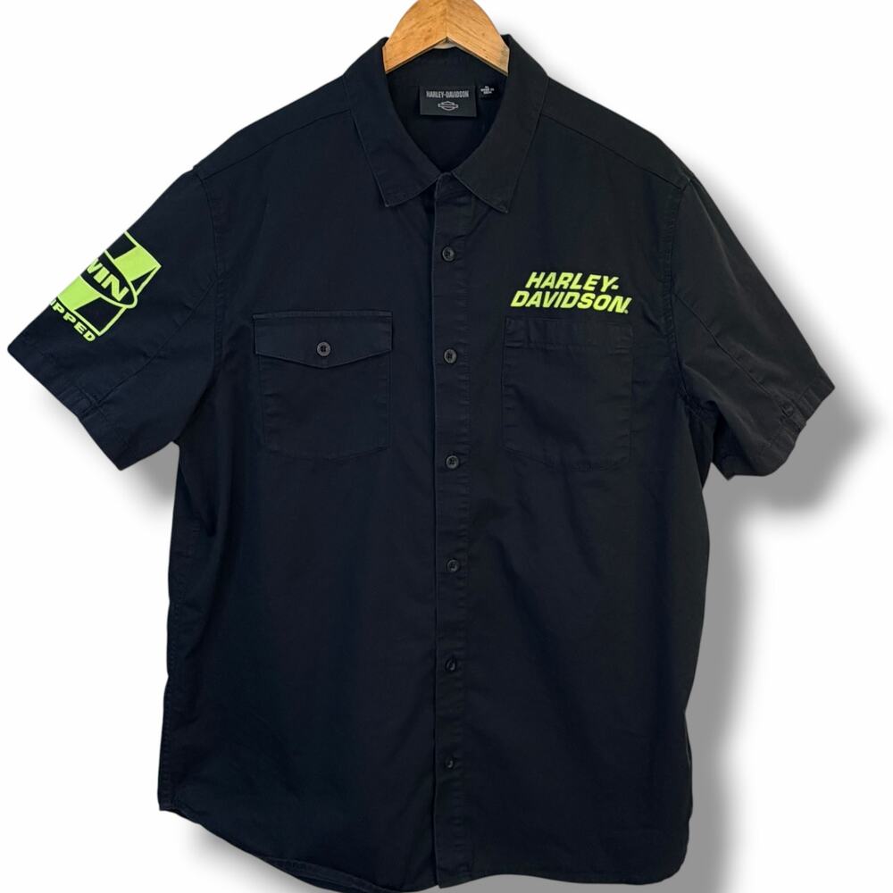 Harley Davidson Black Short Sleeve Button Down Mechanic Style Limited Edition XL